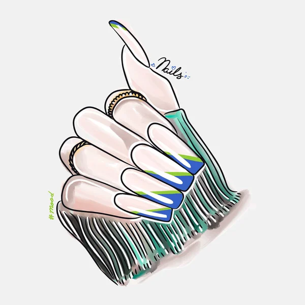 Female Hand Long Nails Trendy Nail Design Fashion Manicure Mood — Stockvektor