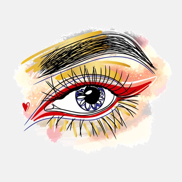 Eye Makeup Eye Shadow Gold Fashion Makeup Style Doodle — Stockvektor