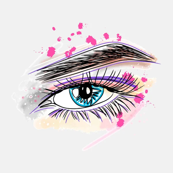 Eye Makeup Eyeshadow Fashion Makeup Design Paint Splatter Doodle — Vector de stock