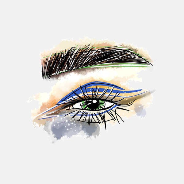 Eye makeup, eye shadow, beautiful eyebrows, fashion makeup design doodle