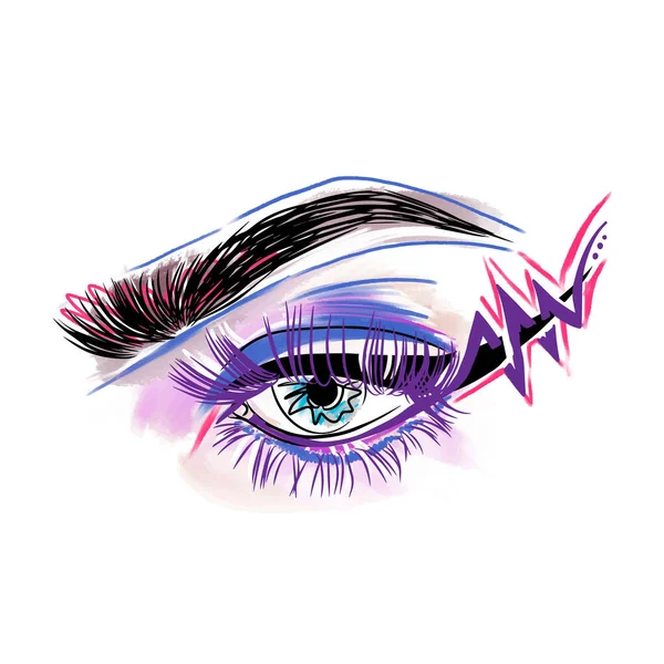 Eye Makeup Trendy Bright Arrow Long Eyelashes Jewelry Watercolor Doodle — Vettoriale Stock