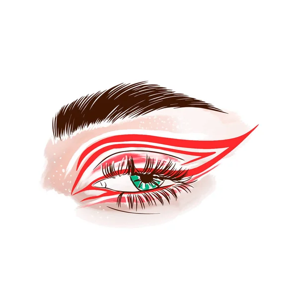 Eye Makeup Trendy Bright Arrow Long Eyelashes Jewelry Watercolor Doodle — Archivo Imágenes Vectoriales