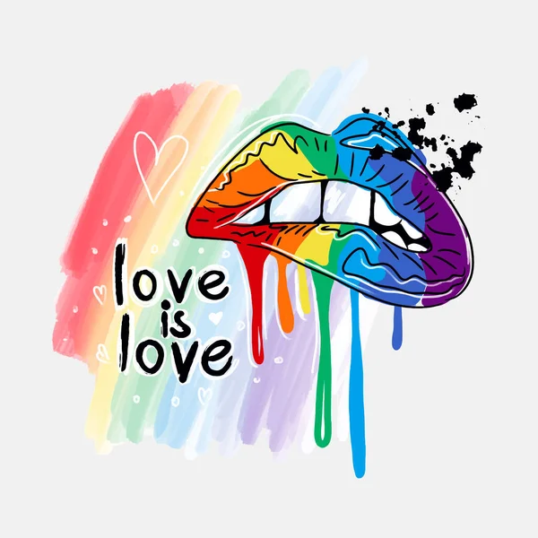 Love Love Smudged Lips Watercolor Background Paint Splatter Lgbt Pride — Stok Vektör