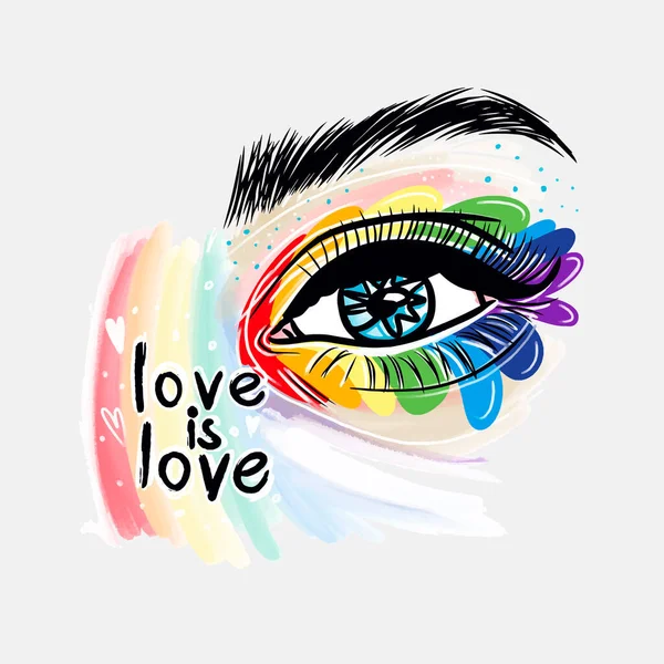 Love Love Eye Makeup Watercolor Background Paint Splatter Lgbt Pride — Stok Vektör