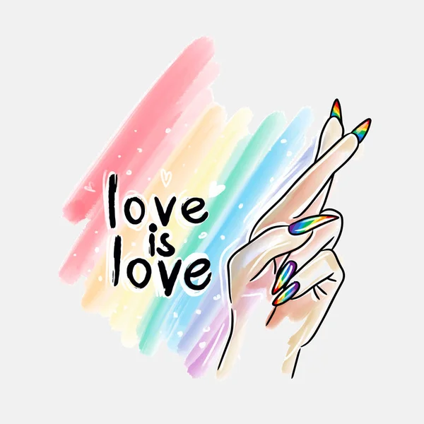 Love Love Hand Long Nails Watercolor Background Paint Splatter Lgbt — Stok Vektör
