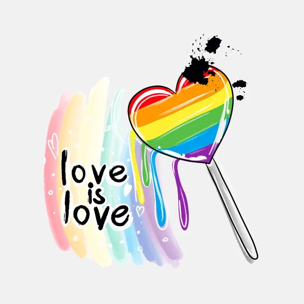 Love Love Lollipop Watercolor Background Paint Splatter Lgbt Pride Gay — Stok Vektör