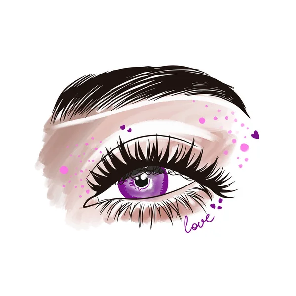 Eye Makeup Love Handwritten Lettering Eyeshadow Beautiful Eyebrows Fashion Makeup — Stockvektor