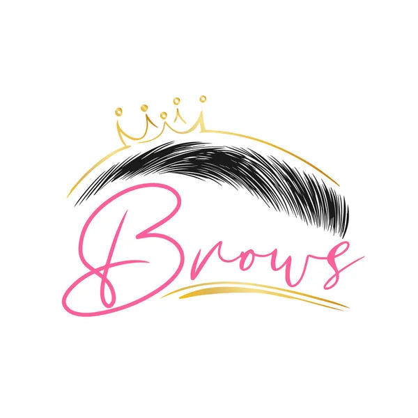 Eyebrows, handwritten inscription, beautiful logo for beauty microblading masters in gold, doodle style