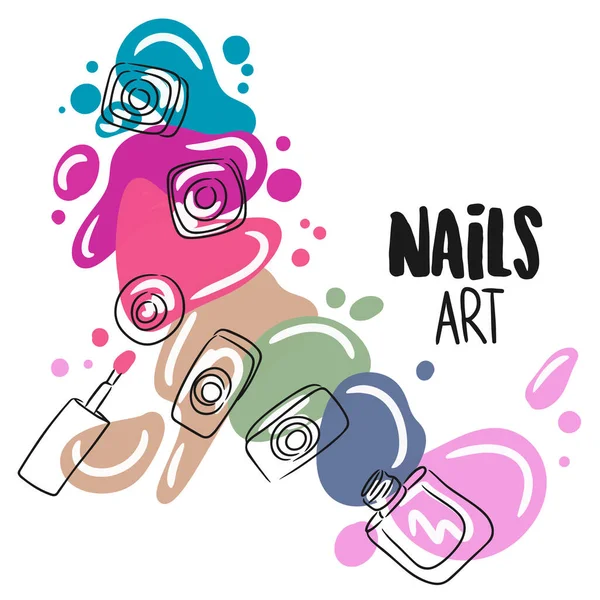 Unhas Arte Citação Manuscrita Esmaltes Manchas Tinta Doodles Manicure Moda —  Vetores de Stock