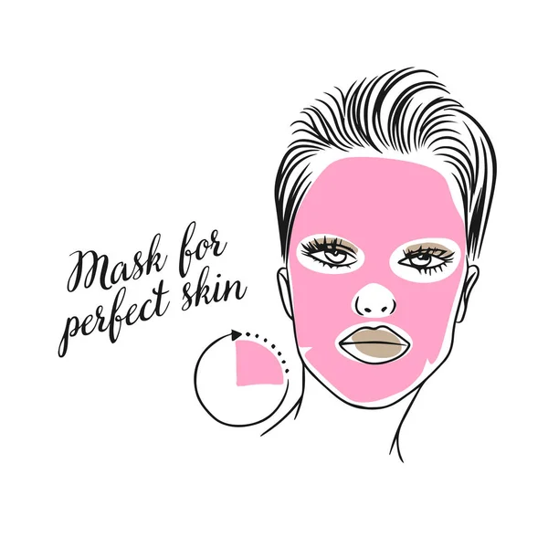 Máscara Para Pele Perfeita Inscrição Manuscrita Cosméticos Cuidado Moda Menina —  Vetores de Stock
