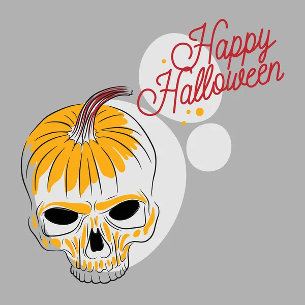 Feliz Halloween Citações Manuscritas Abóbora Forma Crânio Estilo Doodle Desenho — Vetor de Stock