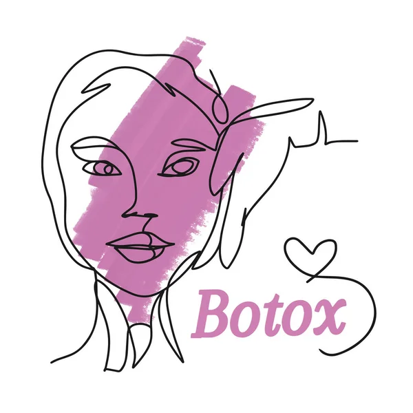 One line drawing, girls face, botox, handwritten lettering, gloved hand watercolor