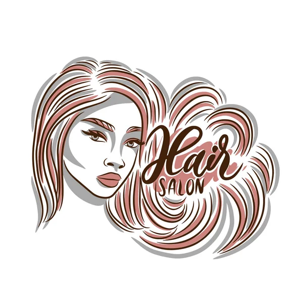 Hair salon, handwritten inscription for a beauty salon, beautiful girl with long hair, fashion, graphics
