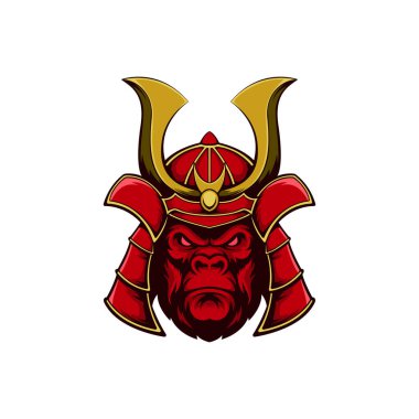illustration vector graphic of kingkong wearing a samurai head protector. Perfect for game logos, twitches, t-shirt designs, etc.