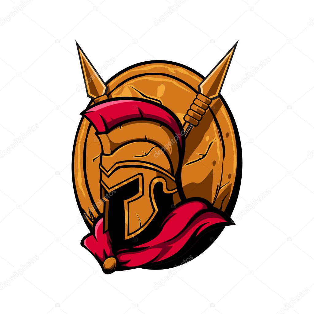Spartan illustration, shield and weapon