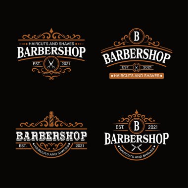 barbershop logo set in vintage style. Perfect for logos, labels, badges.
