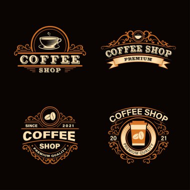 coffee shop logo set in vintage style. Perfect for logos, labels, badges.