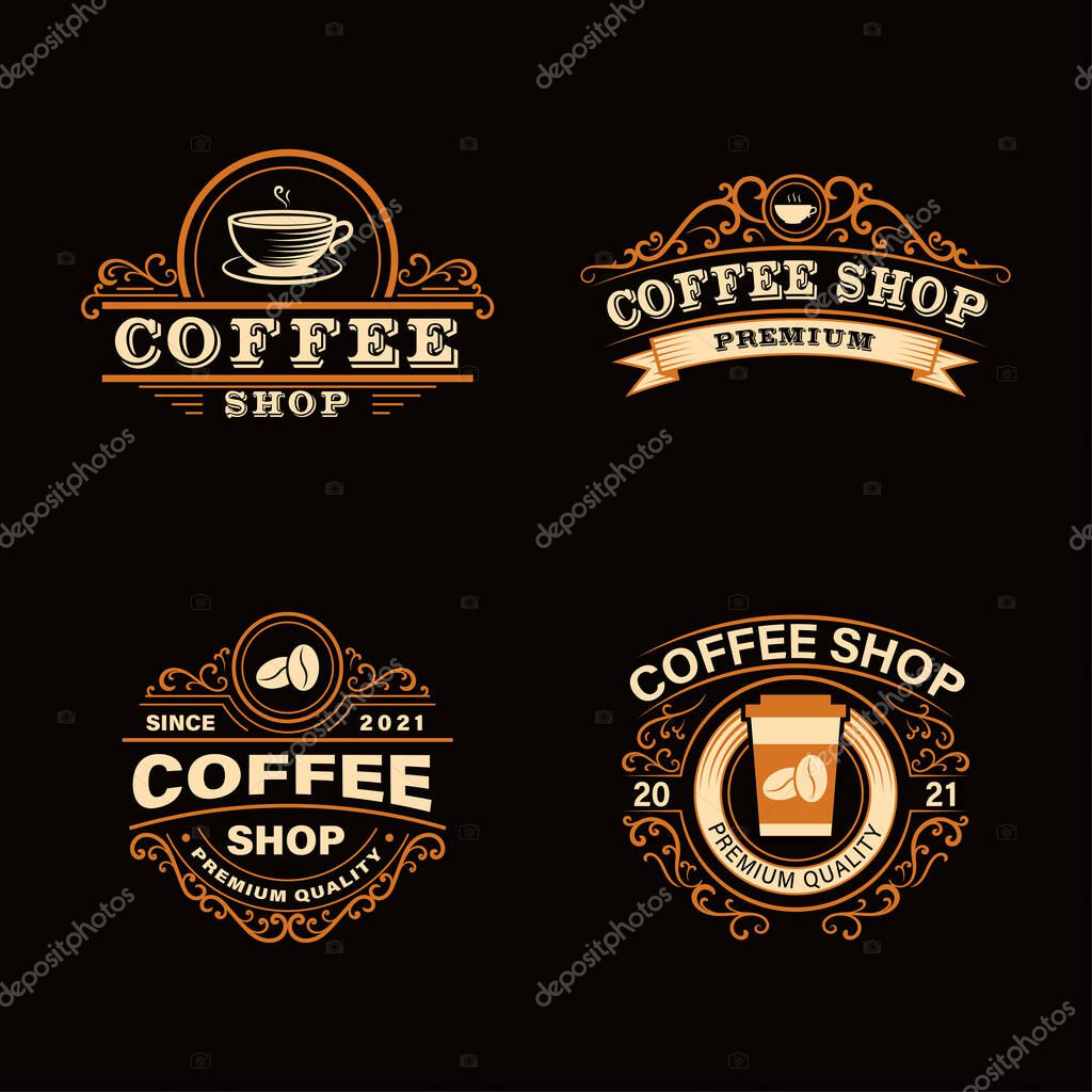 Coffee shop logo set in vintage style. Perfect for logos, labels, badges.