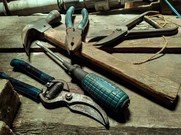 Hammer Pliers Zinc Scissors Screwdriver Tools Old Still Very Useful — Stock Photo, Image