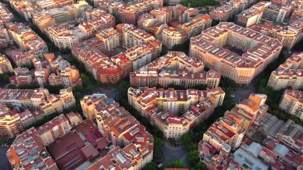 Vista Aérea Edificios Típicos Ciudad Barcelona Eixample Residencial Famosa Parrilla — Vídeos de Stock