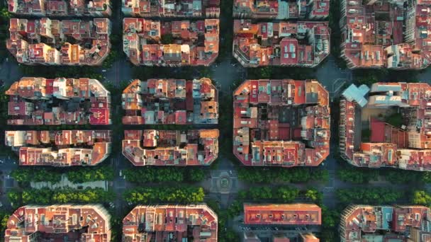 Barcelona Aerial View Residential Eixample District Catalonia Spain Famous Urban — стоковое видео
