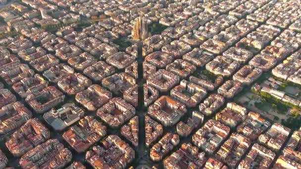 Vista Aérea Del Horizonte Ciudad Barcelona Catedral Sagrada Familia Eixample — Vídeos de Stock