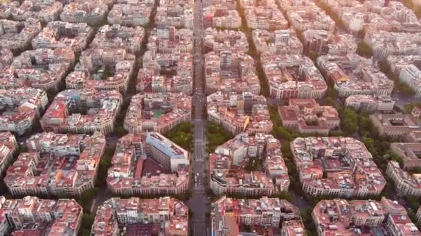 Городской Пейзаж Барселоны Вид Воздуха Жилой Район Эшампле Восходе Солнца — стоковое видео