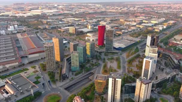 Ciudad Barcelona Skyline Amanecer Vista Aérea Del Distrito Financiero Gran — Vídeos de Stock