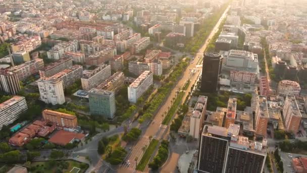 Вид Воздуха Горизонт Барселоны Восходе Солнца Авенида Фасональ Фасональный Авеню — стоковое видео