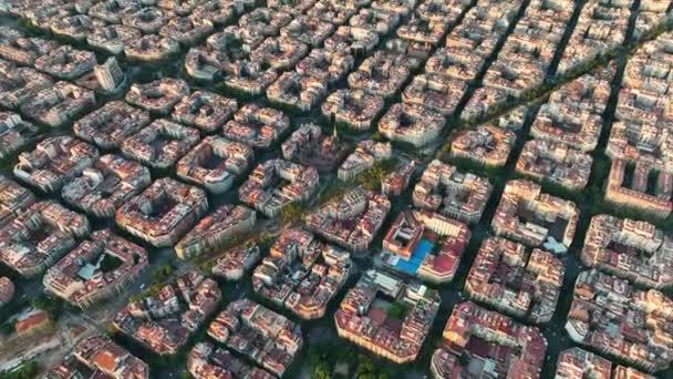 Ciudad Barcelona Skyline Vista Aérea Barrio Residencial Eixample Amanecer Cataluña — Vídeos de Stock