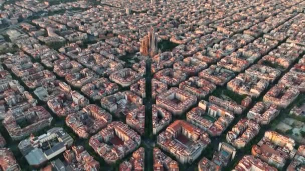 Barcelona Şehrinin Gökyüzü Manzarası Sagrada Aile Katedrali Eixample Meskun Meşhur — Stok video