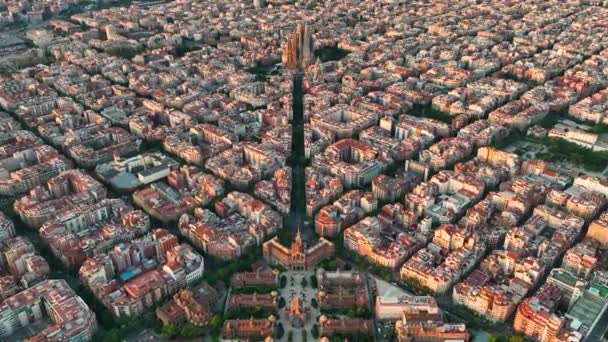 Vista Aérea Del Horizonte Ciudad Barcelona Catedral Sagrada Familia Eixample — Vídeos de Stock