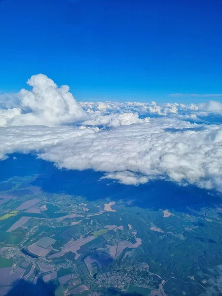 Θέα Από Παράθυρο Του Αεροπλάνου Εναέρια Άποψη — Φωτογραφία Αρχείου