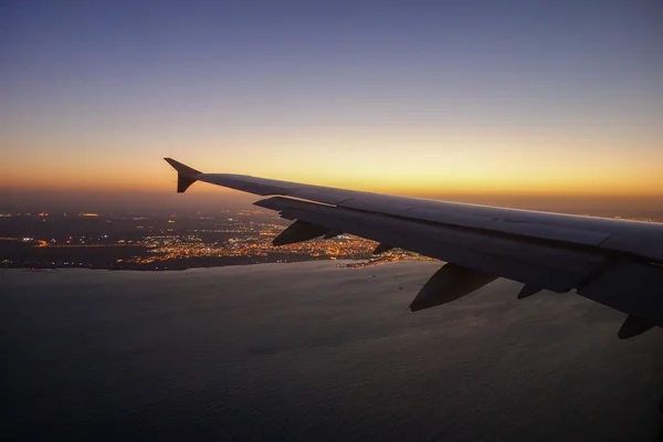 Salida Del Sol Puesta Del Sol Desde Ventana Del Avión —  Fotos de Stock