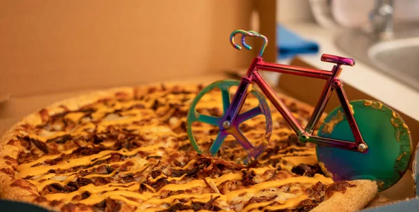 Cortador Faca Pizza Forma Bicicleta Pizza Mercado Restaurante Comida Lazer — Fotografia de Stock