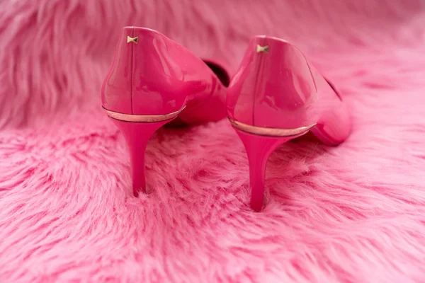 Beautiful Women Shoes Pink Background Product Presentation Shop — Stockfoto
