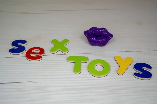 Sex Toys Phrase Words Colorful Letters Bright Lips Concept Advertisement — 图库照片