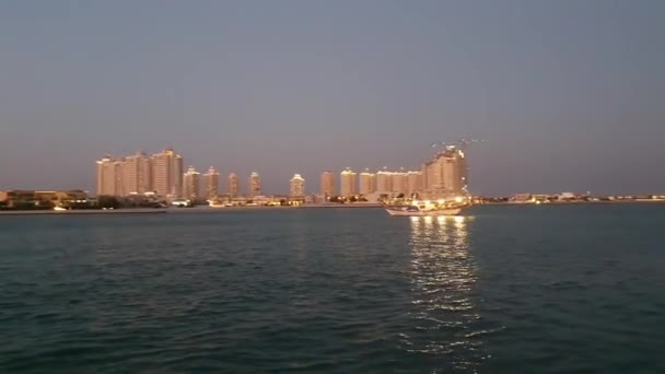 Beautiful Sunset Sea View City Doha Qatar Distance — Vídeo de stock