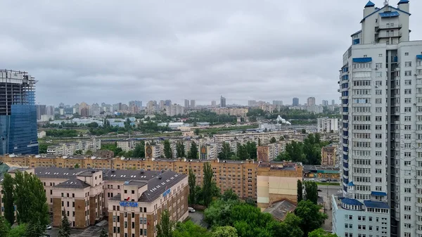 Aerial View Top Floor Urban City Town Distance Grey Cloudy — ストック写真