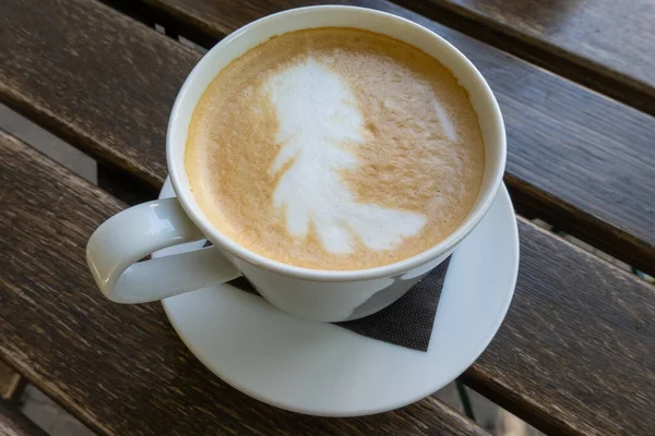 Nahaufnahme Von Weißbraunem Schaumstoff Der Tasse Cappuccino Soft Drink Frühstückszeit — Stockfoto