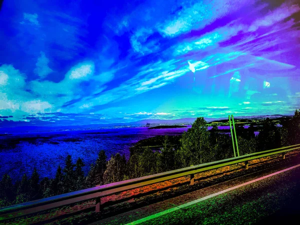 Beautiful Abstract Landscape Road Mountains Bus View Norway — стоковое фото