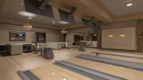 Bowling indoor interior no people 3d illustration — ストック写真