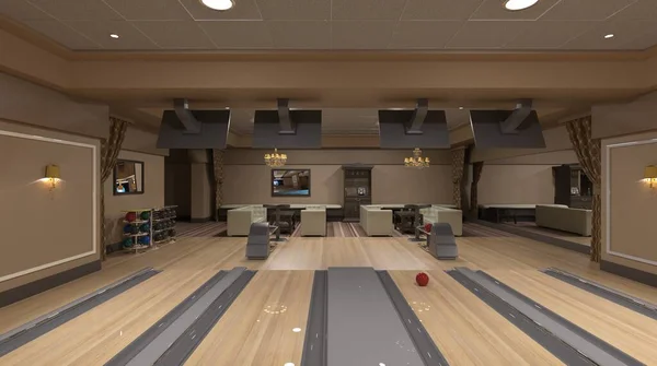 Bowling indoor interior no people 3d illustration — ストック写真