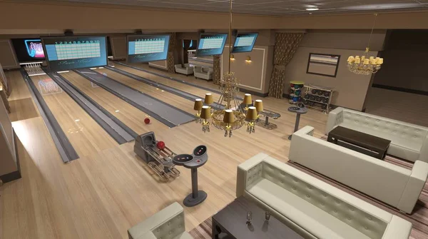 Bowling indoor interior no people 3d illustration — ストック写真