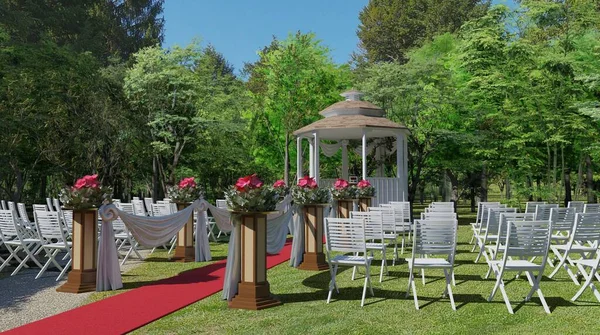 Beautiful garden wedding ceremony event 3d illustration — Stock Photo, Image