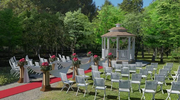 Gyönyörű kert esküvő esemény 3d illusztráció — Stock Fotó