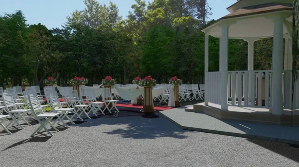 Güzel bahçe düğün etkinliği 3 boyutlu illüstrasyon