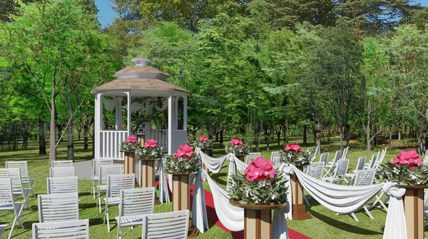 Güzel bahçe düğün etkinliği 3 boyutlu illüstrasyon