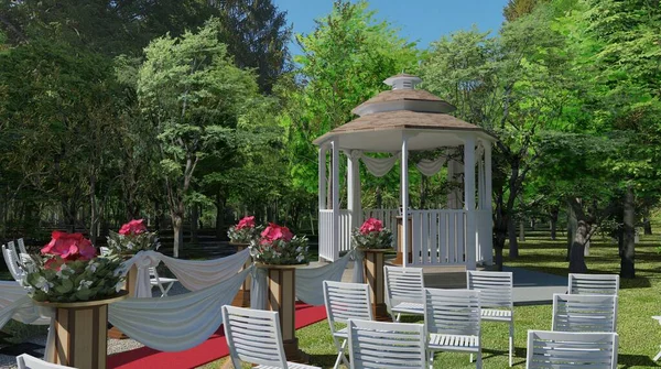 Güzel bahçe düğün etkinliği 3 boyutlu illüstrasyon