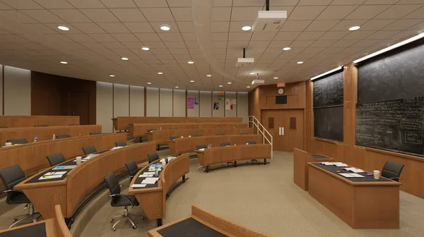 Boş sınıf üniversitesi ya da 3D illüstrasyonuna geri kolaj